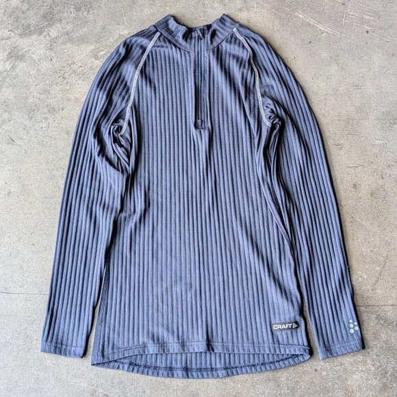 Craft Women's Active Extreme X Zip Baselayer Navy Blue Ribbed Knit Long Sleeve - Picture 1 of 9